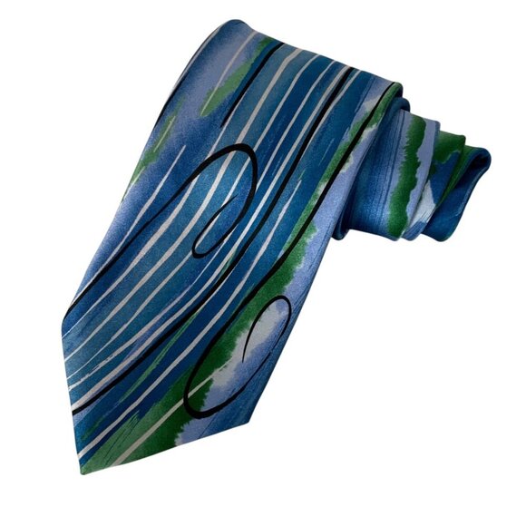 J Garcia Tie Drummers Collection 47 Blue Green Silk Artistic Print 2008 - Picture 1 of 5